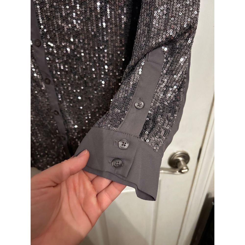 Torrid Size 2 Madison Sequins‎ Button Front Shirt Long Sleeve Blouse Purple - Picture 9 of 15